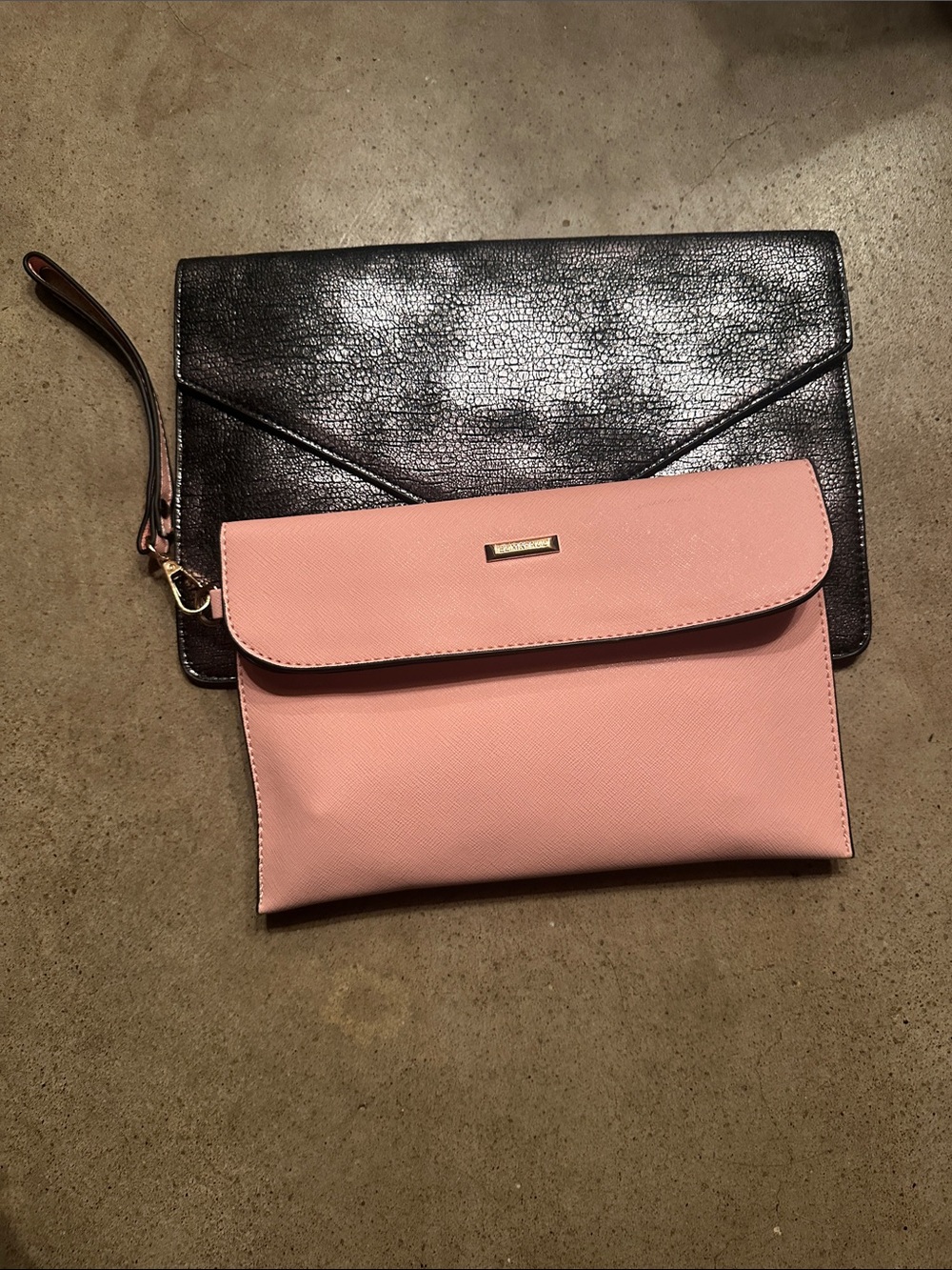 Two-Piece Wristlet/Clutch Set - Pink & Black/Silver